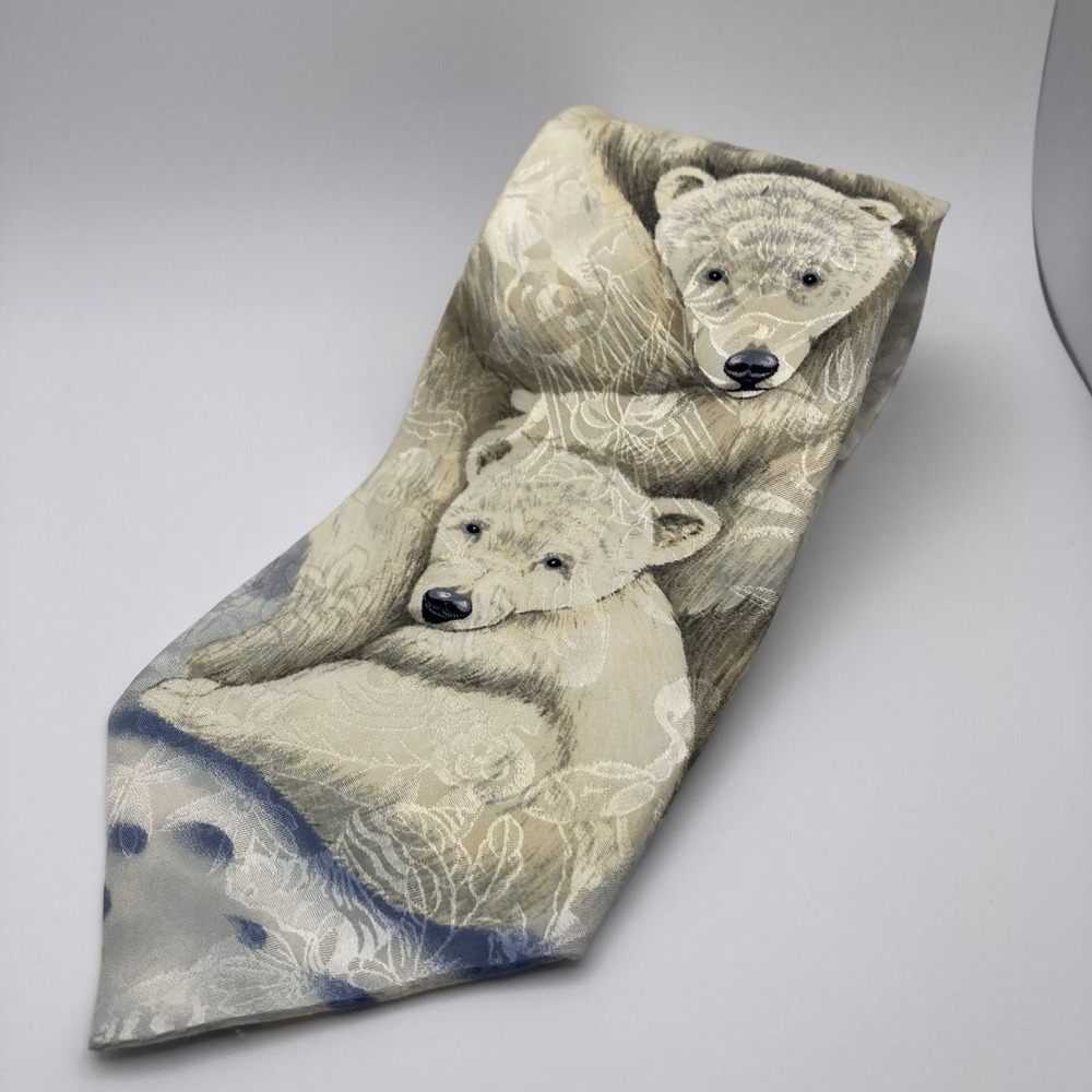 Vintage Polar Bear Family Endangered‎ Species Marc Dennis 1996 Tie Men's Vintage